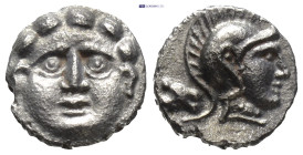 PISIDIA. Selge. Circa 350-300 B.C. AR obol. (9mm, 0.63 g). Gorgon head facing / Helmeted head of Athena right, astralagos behind.