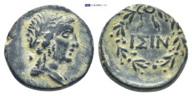 PISIDIA. Isinda.(1st century BC).Ae. (14mm, 2.0 g) Obv: Laureate head of Apollo right. Rev: ΙΣΙΝ. Legend within wreath.