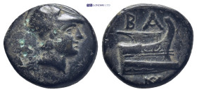 Kingdom of Macedon, Demetrios I Poliorketes Æ (15mm, 4.2 g). Salamis, circa 300-295 BC. Head of Athena to right, wearing Corinthian helmet adorned wit...