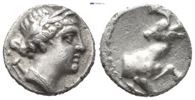 IONIA, Ephesos. Circa 245-202 BC. AR Obol (1.4 Gr. 11mm.) 
Draped bust of Artemis right, quiver at shoulder 
Rev. Forepart of stag kneeling right, hea...