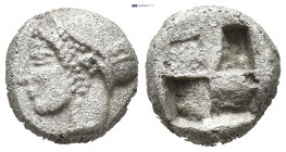 IONIA, Phokaia. Circa 625/0-522 BC. AR Obol (1.1 Gr. 8mm.) 
Female head left.
Rev. Quadripartite incuse square.