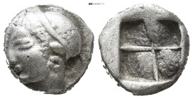 IONIA, Phokaia. Circa 625/0-522 BC. AR Obol (1.2 Gr. 9mm.) 
Female head left.
Rev. Quadripartite incuse square.