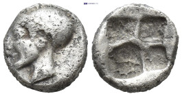 IONIA, Phokaia. Circa 625/0-522 BC. AR Obol (1.34 Gr. 9mm.) 
Female head left.
Rev. Quadripartite incuse square.