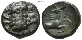 Pisidia, Selge, AE (12mm, 3.1 g) ca. 100 BC Obv: Bearded bust of Herakles facing, wreathed with styrax and holding club over shoulder Rev: ΣE-Λ, forep...