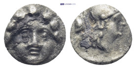 Pisidia. Selge 350-300 BC. Obol AR (10mm., 0,8 g). Facing gorgoneion / Helmeted head of Athena right; behind, astragalos.