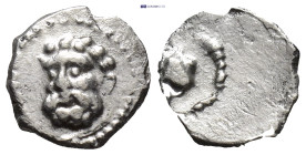 CILICIA, Isaura Palaia. Circa 333-322 BC. AR Tetartemorion (8mm, 0.29 g). Head of Herakles facing slightly left / Facing lion’s head.