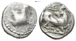 CILICIA. Kelenderis. Obol (Circa 410-375 BC). (0.74 Gr. 8mm.)
Forepart of Pegasos right.
 Rev. Goat kneeling right, head left.