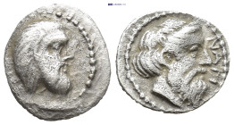 CILICIA. Nagidos. Obol (Circa 400-380 BC). (0.70 Gr. 10mm.)
 Head of Pan right..
Rev. Head of Dionysos right.