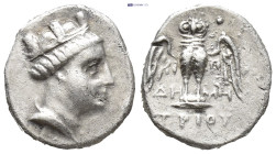 Pontos, Amisos. Circa 300-125 BC. AR, Triobol or Hemidrachm (1.7 Gr. 12mm.)
Head of Hera-Tyche to right, wearing an ornate turreted polos, pendant ear...