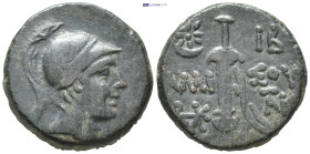 Pontos. Amisos. AE, (20mm, 8.3 g),Time of Mithradates VI Eupator, Circa 105-90 or 90-85 BC. Obv: Helmeted head of Athena right. Rev: AMI – ΣO[Y], Swor...