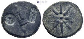 PONTOS. Uncertain. Time of Mithradates VI, circa 130-100 BC. AE (25mm, 10.8 g). Quiver; to left, two countermarks: helmet and trident within round inc...