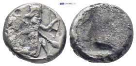 Persia, Achaemenid Empire, Artaxerxes I or Darius III (450-330 BC) AR (14mm, 4.2 g) Siglos Obverse: Persian king, kneeling right, holding spear and bo...