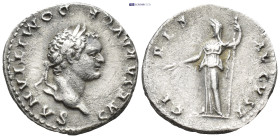 Domitian, as Caesar, AD 69-81. AR, Denarius. (3.2 Gr. 17mm.)
 Head of Domitian, laureate, right. 
Rev. Ceres standing left, holding corn ears, poppy, ...