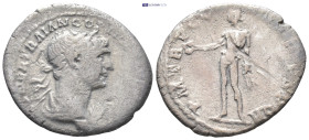 Trajan (AD 98-117). AR denarius (17mm, 2.3 g). Rome, AD 114-117. IMP CAES NER TRAINO OPTIMO AVG GER DAC, laureate, draped bust of Trajan right, seen f...