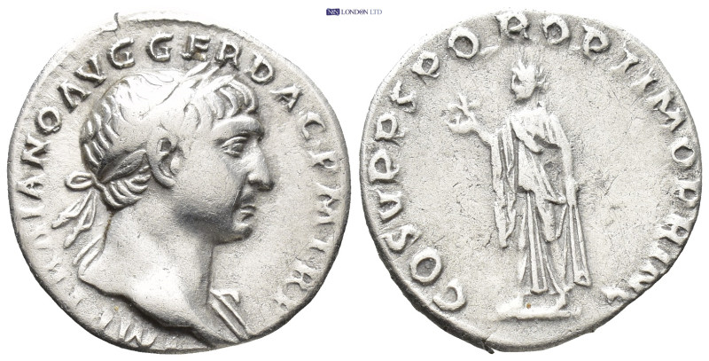 Trajan, 98-117. Denarius (17mm, 3.1 g), Rome, 107-8. IMP TRAIANO AVG GER DAC P M...