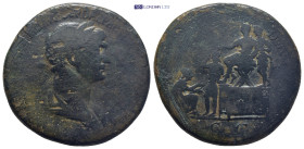 Trajan. AD 98-117. Æ Sestertius (33mm, 22.2 g). Rome mint. Struck AD 116-117. Laureate and draped bust right / REX PARTHIS DATVS, Trajan seated left o...