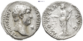 Hadrian (AD 117-138). AR denarius (17mm, 2.7 g). Rome, AD 134-138. HADRIANVS AVG COS III P P, bare head of Hadrian right / MONETA AVG, Moneta standing...