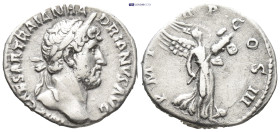 Hadrian. Denarius. (16mm, 3.0 g) 120-121 AD. Rome. Anv.: IMP CAESAR TRAIAN HADRIANVS AVG, laureate head to right, slight drapery on far shoulder. Rev....