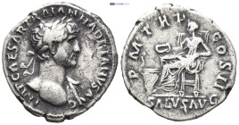 Hadrian. Denarius. 119-120 AD. Rome. (18mm, 3.3 g) Anv.: IMP CAESAR TRAIAN HADRIANVS AVG, laureate bust to right, slight drapery on far shoulder. Rev....