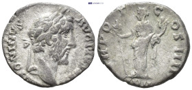 Antoninus Pius (138-161) AR Denarius Rome. (3.1 Gr. 16mm.)
Laureate head of Antoninus Pius right. 
Rev. Liberalitas standing facing, head left, holdin...