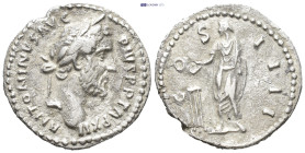 Antoninus Pius AD 138-161. Rome Denarius AR (3 Gr. 17mm.)
Laureate head to right 
Rev. Emperor togate standing left, holding patera over tripod altar.