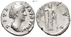 Diva Faustina I AD 140-141. Rome Denarius AR (17mm, 3,3 g) DIVA FAVSTINA, bust draped right / AVGVSTA, Ceres standing left, holding long torch.