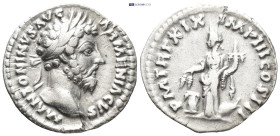 Marcus Aurelius AD 161-180. Rome Denarius AR (18mm, 3,0 g) M ANTONINVS AVG ARMENIACVS, laureate head of Marcus Aurelius, right / P M TR P XIX IMP III ...