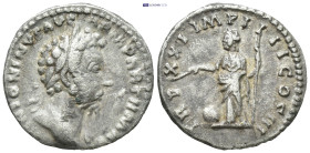 Marcus Aurelius, as Augustus (AD 161-180). AR denarius (17mm, 3.1 g). Rome, AD 168. M ANTONINVS AVG-ARM PARTH MAX, laureate head of Marcus Aurelius ri...