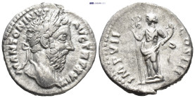 Marcus Aurelius. AD 161-180. AR Denarius (3.4 Gr. 18mm.). Rome
Laureate bust right, slight drapery 
Rev. Felicitas standing left, holding long caduceu...