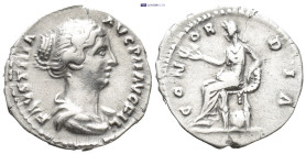 FAUSTINA II.(147-176).Rome. Denarius (18mm, 2.7 g) Obv : FAVSTINA AVG PII AVG FIL. Bust of Faustina the Younger, bare-headed, with hair waived and coi...