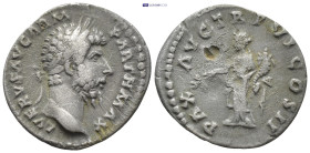 Lucius Verus. A.D. 161-169. AR Denarius. (22mm, 2.22 g). Rome (2.6 Gr. 18mm.)
Laureate head right. 
Rev. Pax standing left, holding olive branch and c...