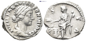 Lucilla AD 164-169. Rome Denar AR (17mm., 2.7 g). LVCILLAE AVG ANTONINI AVG F bust draped right / VESTA Vesta, veiled, sacrificing left from ladle ove...