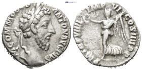 Commodus. A.D. 177-192. AR denarius (16mm, 3.0 g). Rome mint, struck A.D. 184. M COMMODVS ANTON AVG PIVS, laureate head right / P M TR P VIIII IMP VI ...