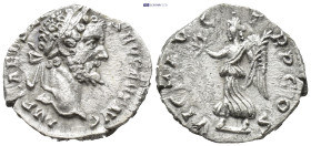 SEPTIMIUS SEVERUS (193-211). Denarius. Rome. (2.8 Gr. 18mm.)
Laureate head right. 
Rev. Victory advancing left, holding wreath and palm-branch.