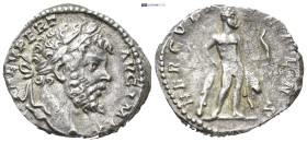 Septimius Severus (193-211 AD) Rome AR Denarius (3.4 Gr. 15mm.) 
Laureate head right. 
Rev. Hercules standing right, leaning on club and holding lion'...