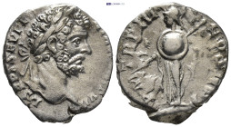 Septimius Severus (193-211), Denarius (16mm, 3.3 g) 194-195, Rome mint Obverse: laureate head rightL SEPT SEV PERT AVG IMP IIII Reverse: Minerva stand...