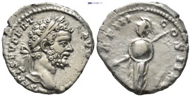 Septimius Severus (193-211), Denarius (17mm, 3.4 g) 194-195, Rome mint Obverse: laureate head rightL SEPT SEV PERT AVG IMP IIII Reverse: Minerva stand...