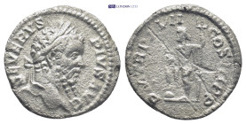 Septimius Severus AR Denarius. (17mm, 1.9 g) Rome, AD 209. SEVERVS PIVS AVG, laureate head to right / P M TR P XVII COS III P P, Neptune standing to l...