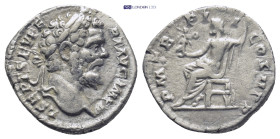 Septimius Severus AR Denarius. (17mm, 3.0 g) Rome, 194-195 AD. L SEPT SEV PERT AVG IMP IIII, laureate head right / P M TR P II COS II P P, Jupiter sea...