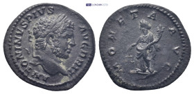 Caracalla AD 198-217. Rome Denarius AR (18mm, 3.0 g) ANTONINVS PIVS AVG BRIT, laureate head right / MONETA AVG, Moneta standing left, holding scales a...