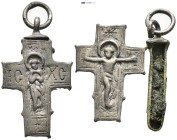 Silver cross pendant with Jesus Christ IC- XC.(soil and wood) (30.2mm, 6.51 g)