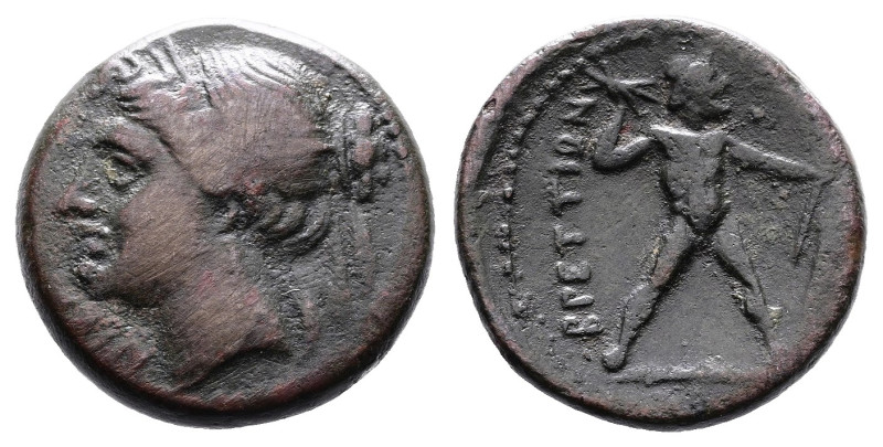 Bruttium, The Brettii, circa 214-213 BC. AE (17 mm, 4,36 g.). Head of Nike left,...