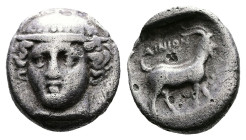 Thrace, Ainos, circa 372/1-370/69 BC. AR Tetrobol (12mm, 2,22 g.). Head of Hermes facing slightly to left. Rev. AINION Male goat walking to right. May...