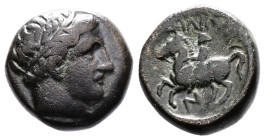 Kings of Macedon, Philip II, 359-336 BC. AE ( 17,5 mm, 7,52 g.), uncertain Macedonian mint, possibly Amphipolis. Diademed head of Apollo to right. Rev...