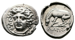 Thessaly, Larissa, circa 400-370 BC. AR Drachm (20 mm, 5,91 g.). Head of the nymph Larissa facing slightly left, hair in ampyx. Rev. Horse standing le...