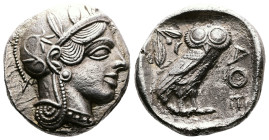 Attica, Athens, circa 449-404 BC. AR Tetradrachm (23,5 mm, 16,55 g.). 430s. Head of Athena to right, wearing crested Attic helmet adorned with three o...