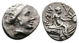 Euboia, Histiaia, 3rd.-2nd. Century BC. AR Tetrobol (14 mm, 2,52 g.). Wreathed head of nymph Histiaia to right Rev. IΣTI-AIEΩN Nymph seated right on s...