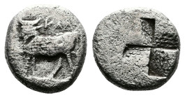 Bithynia, Kalchedon ca. 387-340 BC. AR Triobol or 1/2 Siglos (11,43 mm, 2,28 g.). Bull standing left KA above. Rev. Mill sail incuse. BMC 125, 10. Ver...