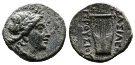 Prusias I, 228-183 BC. AE( 19 mm, 4,10 g). Laureate head Apollo right. Rev. ΒΑΣΙΛΕΩΣ ΠΡΟΥΣΙΟΥ, lyre . Waddington, RG 223, 18; SNG von Aulock 249. Almo...