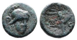 Troas, Illion, circa 1st. Century BC. AE (12mm, 2,07 g.). Helmeted head of Athena three quarter facing right. Rev. Athena Ilias standing right, holdin...